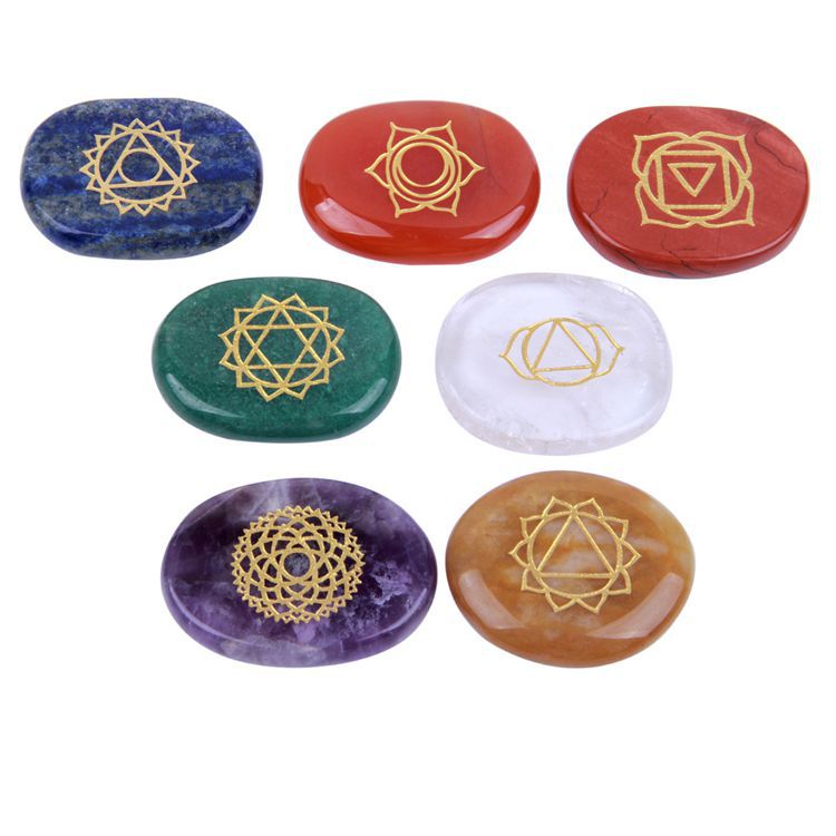 7 Chakras Natural Pocket Palm Stones