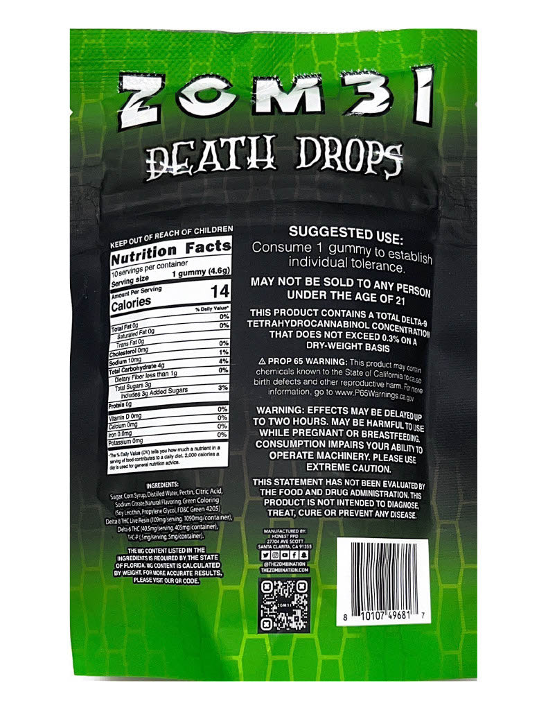Zombi Death Drops Delta-6 + THC-P Live Resin Gummies(10 pack)